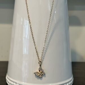 Crystal Butterfly Pendant Necklace NWOT